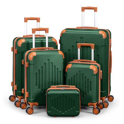 3/4/5pcs Dark Purple and Brown Hardside Luggage Set | Expandable Design with Spinner Wheels, Lightweight ABS+PC Luggage (12/16/20/24/28 Inch)