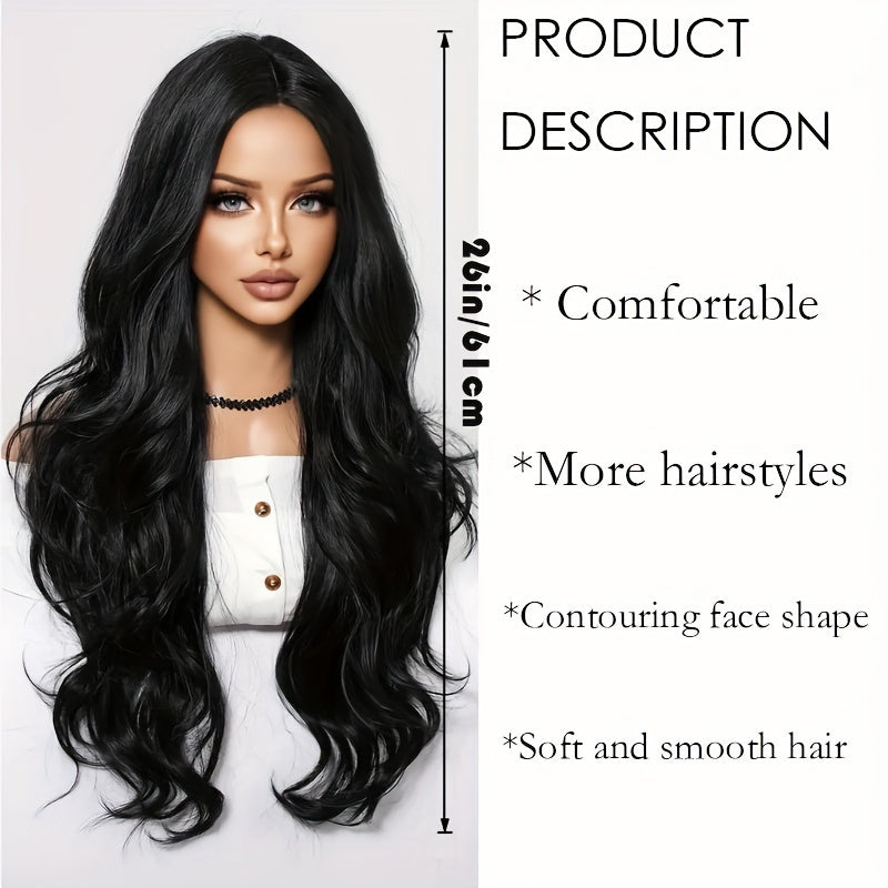 66.04 cm Long Body Wave Glam Wig for Women - Middle Parted, Wavy & Lustrous - Heat Styleable, Perfect for Christmas, Cosplay & Parties