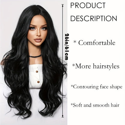 66.04 cm Long Body Wave Glam Wig for Women - Middle Parted, Wavy & Lustrous - Heat Styleable, Perfect for Christmas, Cosplay & Parties