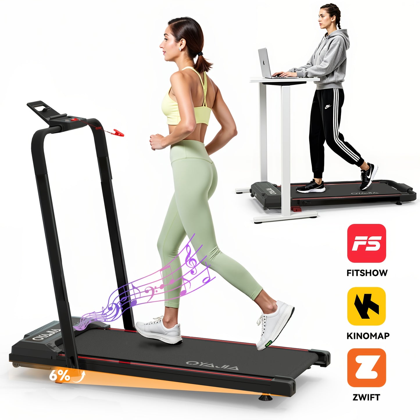 Tapis Roulant Elettrico Silenzioso Pieghevole Regolabile Velocità 12 km/h, LED