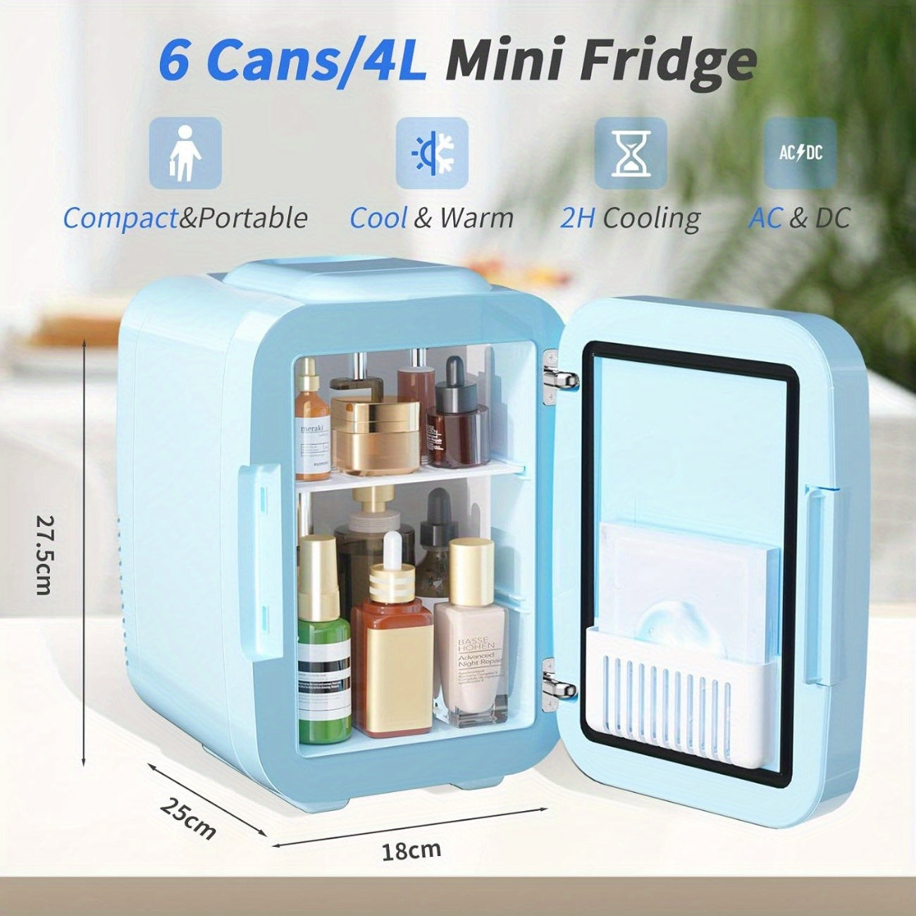 Mini Frigorifero Portatile 4L con Specchio LED – Raffredda e Riscalda per Cosmetici, Bevande e Auto 220V / 12V