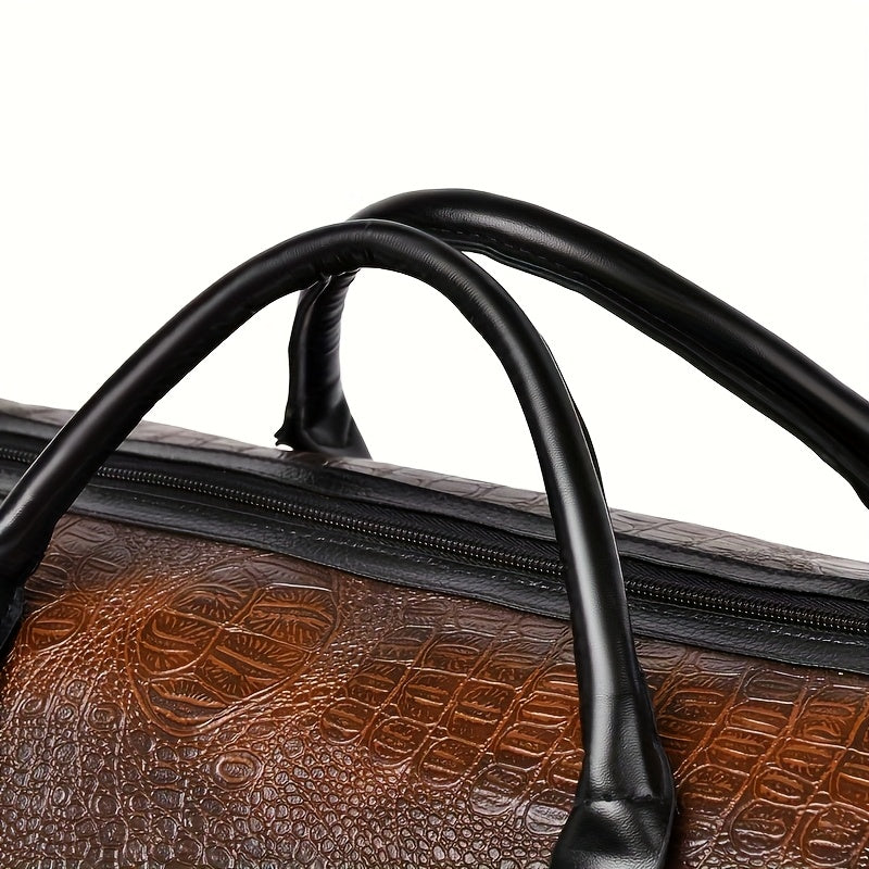 Vintage Crocodile Pattern Duffel Bag – Retro Large Capacity Travel Tote (Black, Light Brown, Dark Brown)