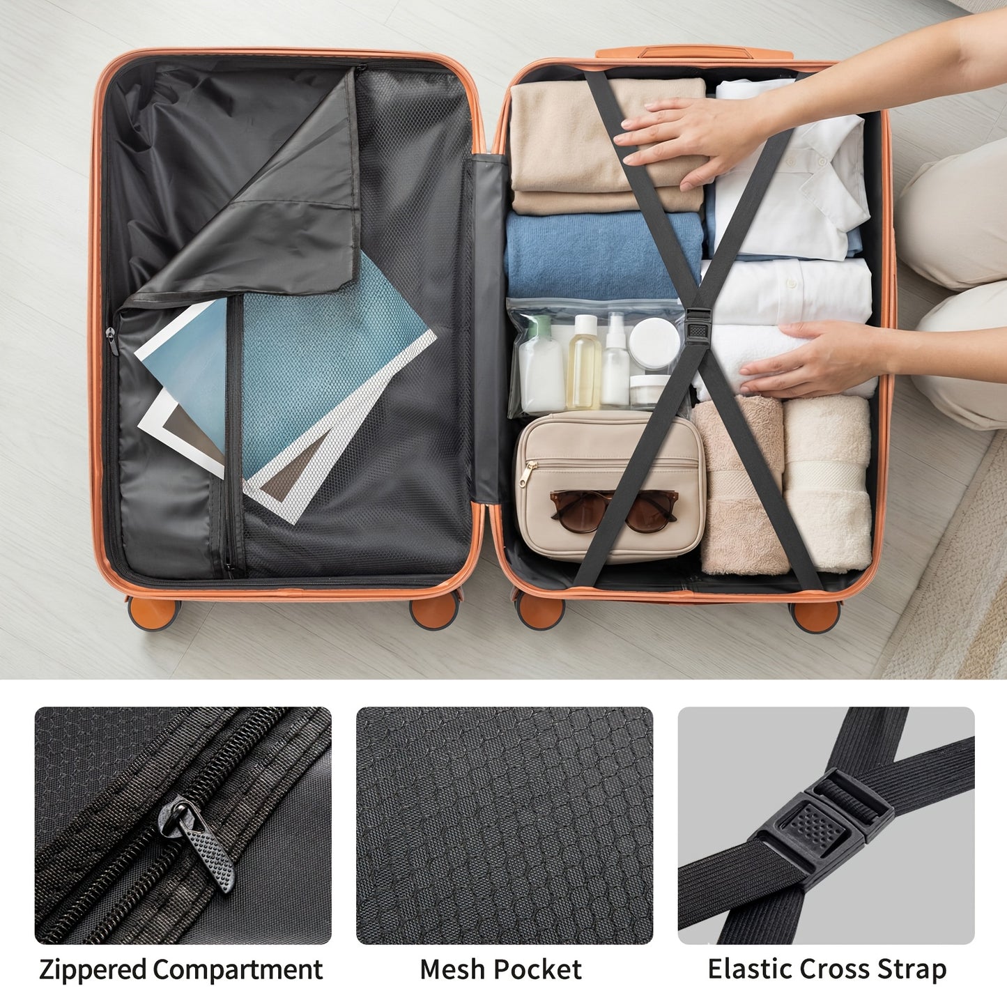 3/4/5pcs Dark Purple and Brown Hardside Luggage Set | Expandable Design with Spinner Wheels, Lightweight ABS+PC Luggage (12/16/20/24/28 Inch)