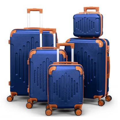 3/4/5pcs Dark Purple and Brown Hardside Luggage Set | Expandable Design with Spinner Wheels, Lightweight ABS+PC Luggage (12/16/20/24/28 Inch)