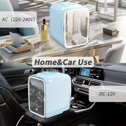 Mini Frigorifero Portatile 4L con Specchio LED – Raffredda e Riscalda per Cosmetici, Bevande e Auto 220V / 12V