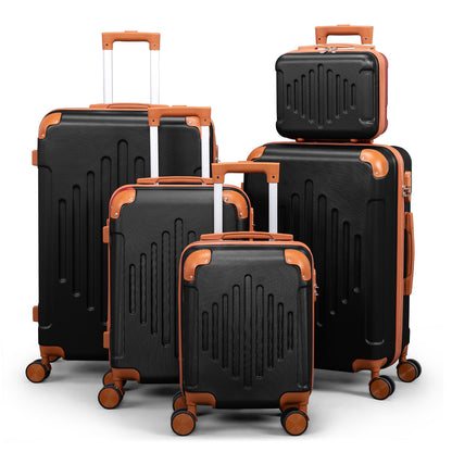 3/4/5pcs Dark Purple and Brown Hardside Luggage Set | Expandable Design with Spinner Wheels, Lightweight ABS+PC Luggage (12/16/20/24/28 Inch)