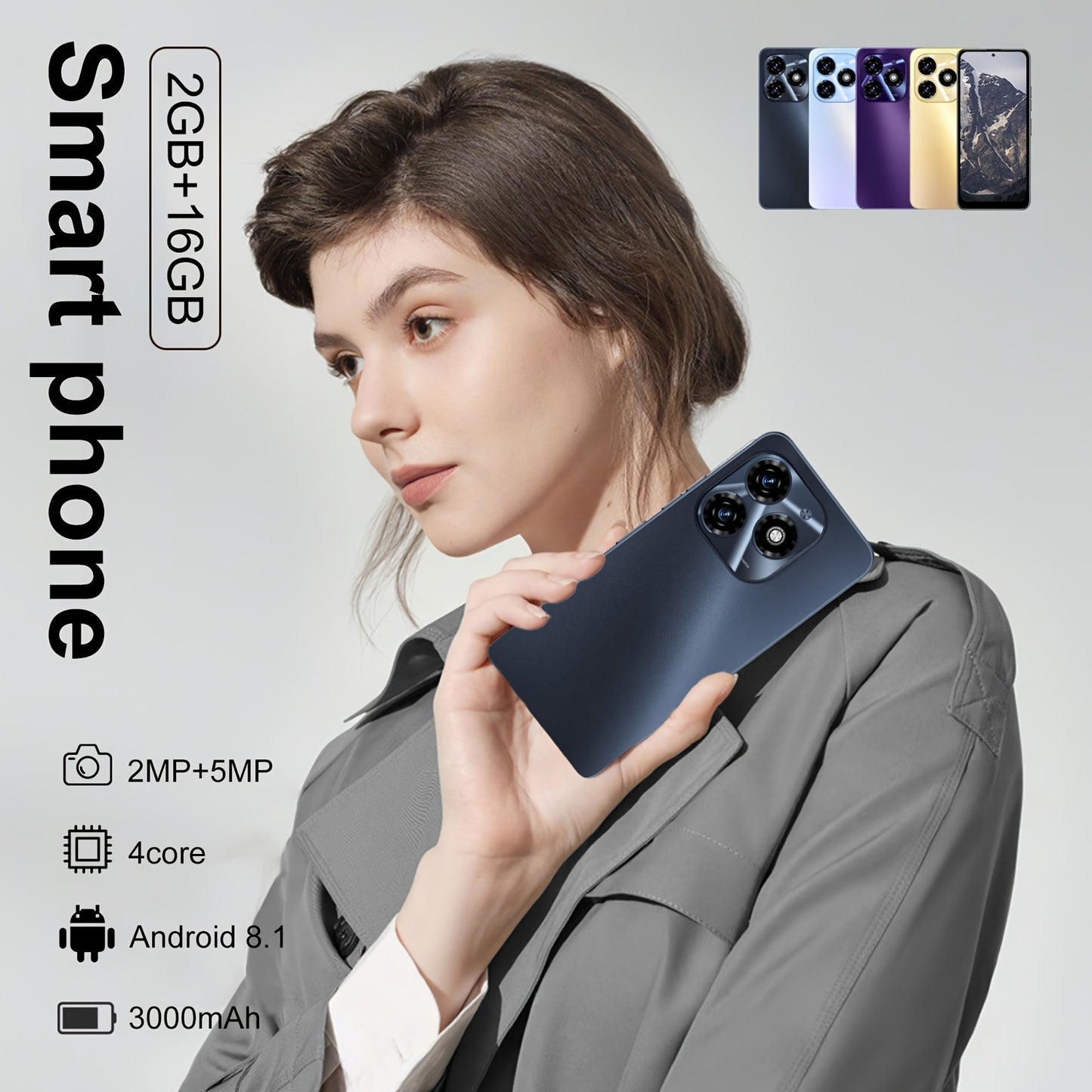 3G Android Smartphone | 2MP+5MP Camera, 6.5-Inch Touch Screen, 2GB RAM, 16GB Storage Space, Dual SIM Dual Standby, GPS, Android 8.1 System