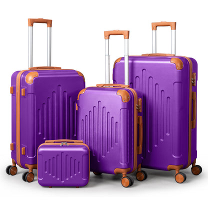 3/4/5pcs Dark Purple and Brown Hardside Luggage Set | Expandable Design with Spinner Wheels, Lightweight ABS+PC Luggage (12/16/20/24/28 Inch)