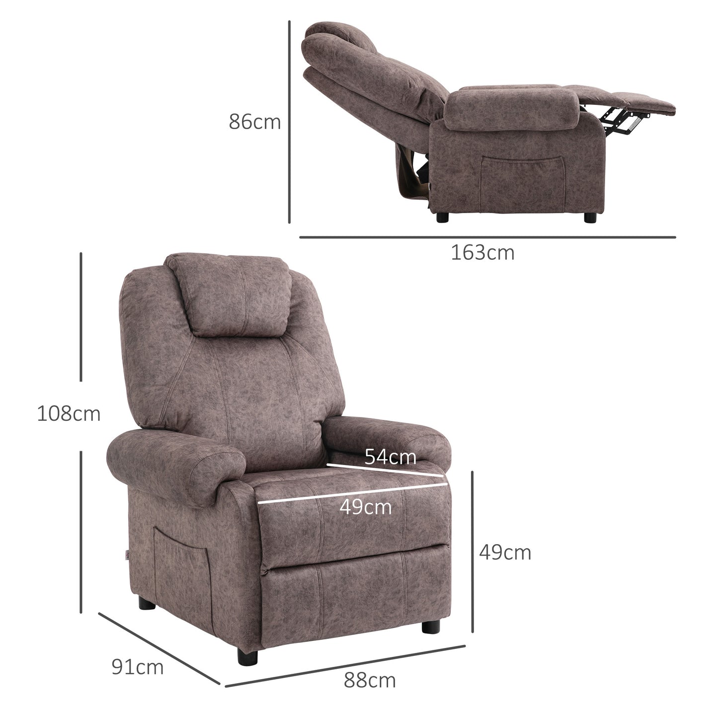 HOMCOM Manual Fabric Reclining Relax Armchair, Recliner with Pull-Out Footrest and Side Pocket