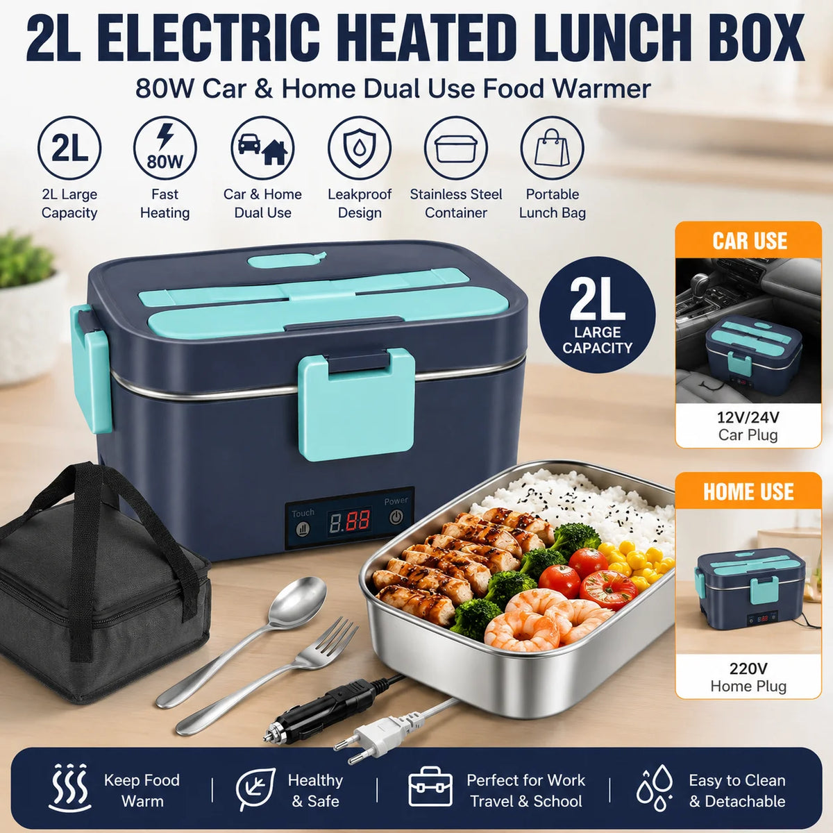 Scaldavivande Elettrico Portatile 80W 1.8L - Auto e Casa Dual Use. TK