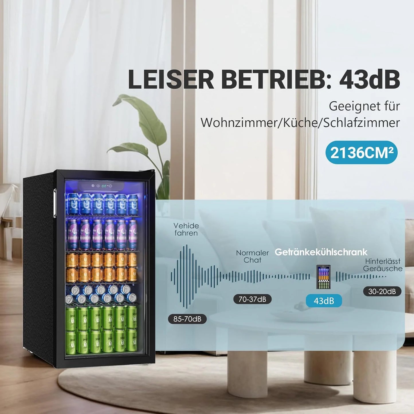 Frigo Bevande 90L Porta in Vetro per 126 Lattine – Cantinetta Birra e Vino con Ripiani Regolabili, Display Digitale, LED Interno, Frigorifero Bevande Casa Bar Ufficio