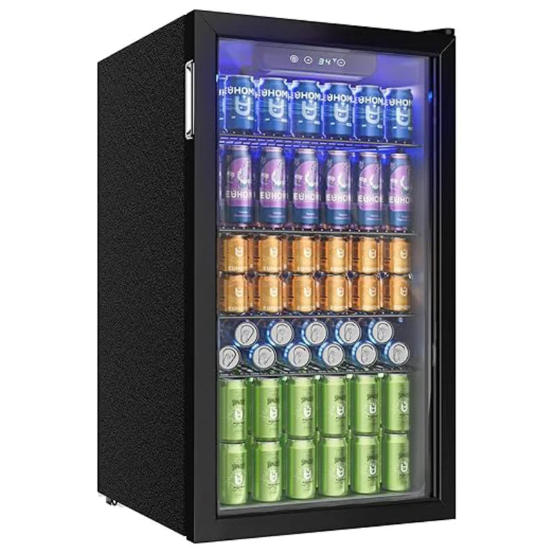 Frigo Bevande 90L Porta in Vetro per 126 Lattine – Cantinetta Birra e Vino con Ripiani Regolabili, Display Digitale, LED Interno, Frigorifero Bevande Casa Bar Ufficio