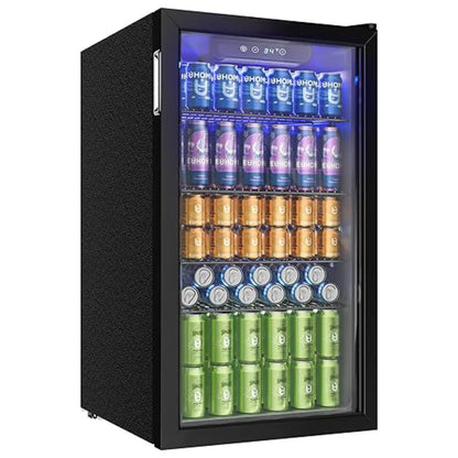 Frigo Bevande 90L Porta in Vetro per 126 Lattine – Cantinetta Birra e Vino con Ripiani Regolabili, Display Digitale, LED Interno, Frigorifero Bevande Casa Bar Ufficio