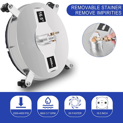 4000–5000 PSI 16.5″ Pressure Washer Surface Cleaner – Stainless Steel 4-Wheel Ground Cleaner with 1/4″ Quick Connect