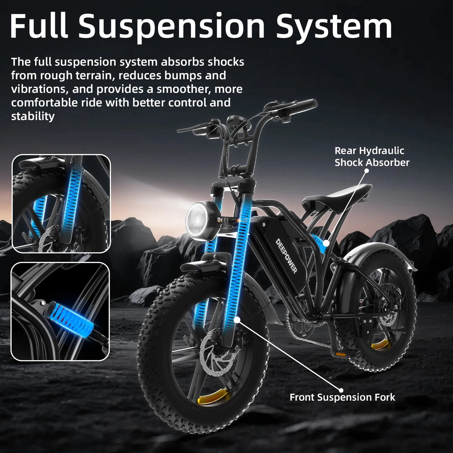 DEEPOWER S20 E-Bike Fat Tire 1500W 48V 20Ah Bicicletta Elettrica MTB 20” Off Road 70km Autonomia Uomo Donna CE