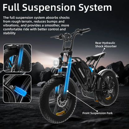 DEEPOWER S20 E-Bike Fat Tire 1500W 48V 20Ah Bicicletta Elettrica MTB 20” Off Road 70km Autonomia Uomo Donna CE