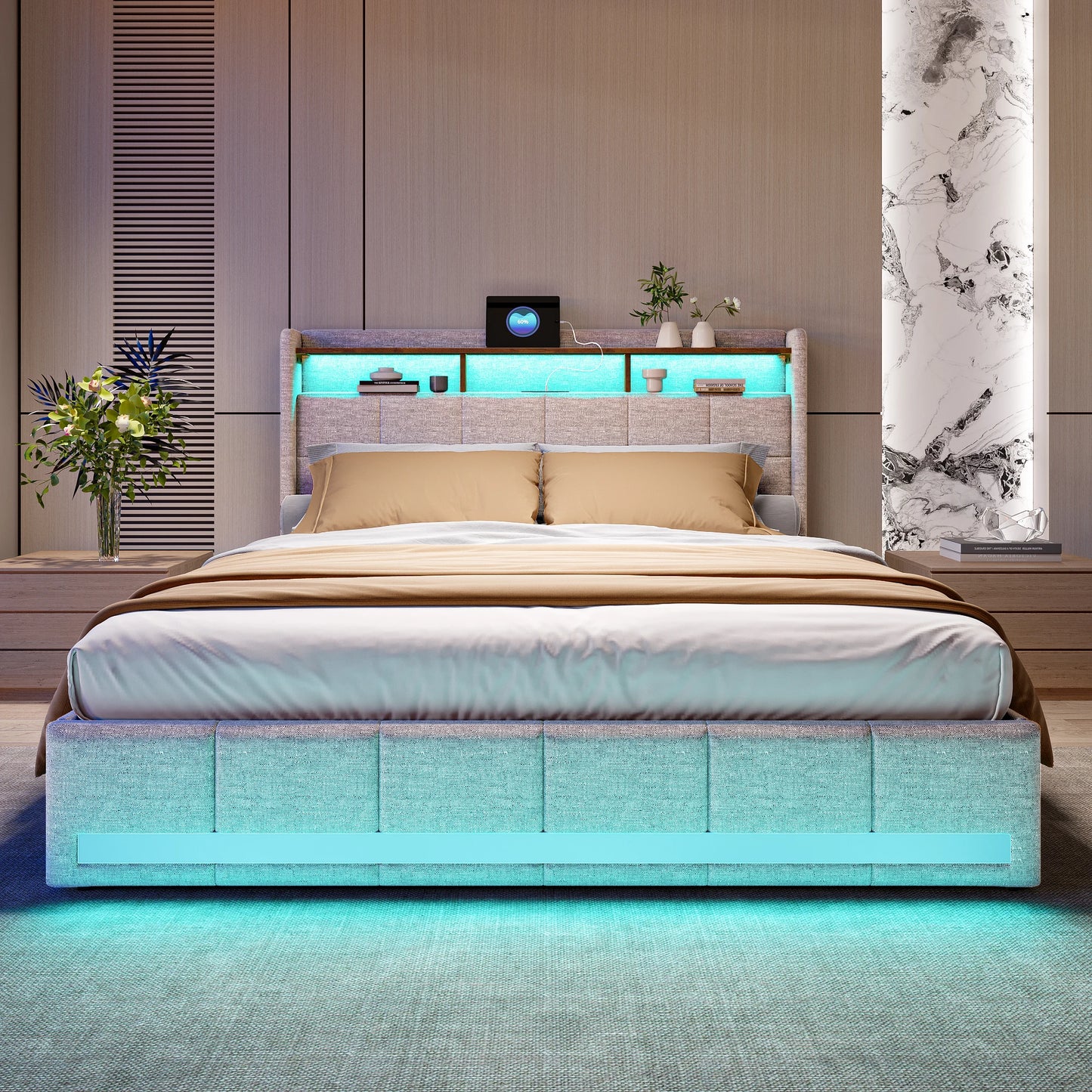 Trunk bed 160x200 with LED box bed USB padded Double bed with 4 drawers padded bed with slatted box and headboard