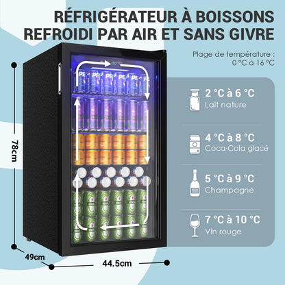 Frigo Bevande 90L Porta in Vetro per 126 Lattine – Cantinetta Birra e Vino con Ripiani Regolabili, Display Digitale, LED Interno, Frigorifero Bevande Casa Bar Ufficio