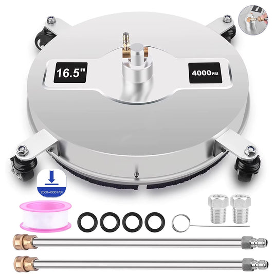 4000–5000 PSI 16.5″ Pressure Washer Surface Cleaner – Stainless Steel 4-Wheel Ground Cleaner with 1/4″ Quick Connect