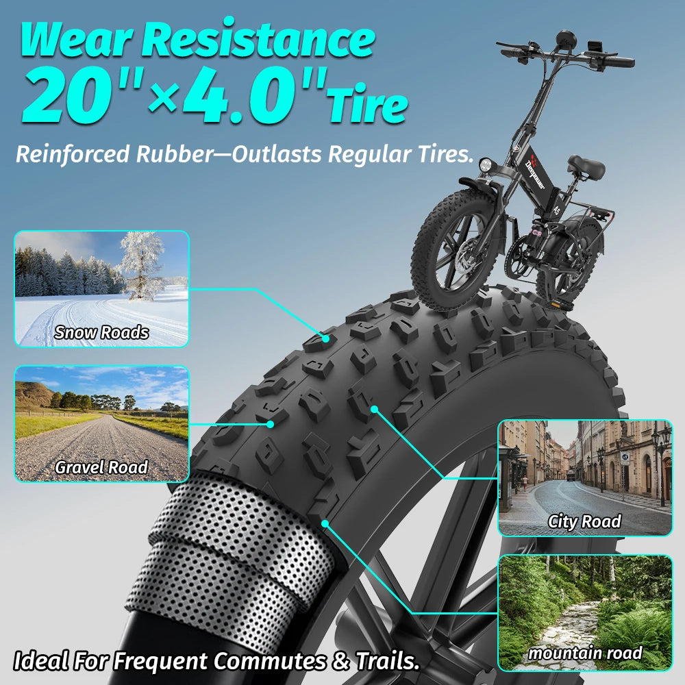DEEPOWER A5 E-Bike Pieghevole 1500W 48V 15.6Ah Fat Tire 20” Bicicletta Elettrica MTB All Terrain 55km/h Autonomia 60km CE
