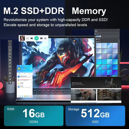 15.6" Windows 11 laptop Fingerprint unlocking Laptop Computer intel Celeron N4000 16GB RAM 1/2TB SSD notebook Gamer Computer PC