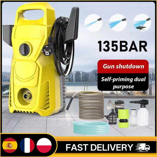 135bar Electric High Pressure Washer 220V ,1500W, 5.60 L/min,10M Water Pipe Adjustable Pressure Nozzle for Car Home Garden Clean