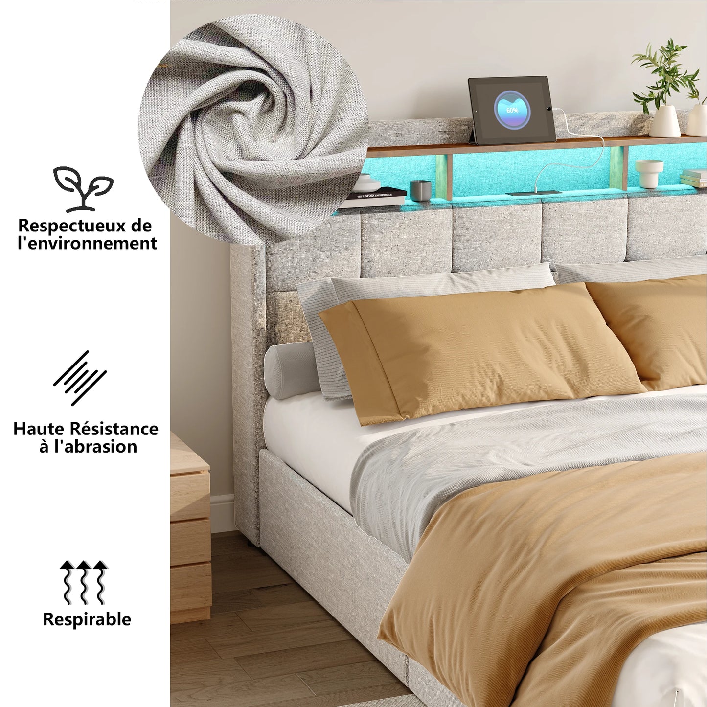 Trunk bed 160x200 with LED box bed USB padded Double bed with 4 drawers padded bed with slatted box and headboard