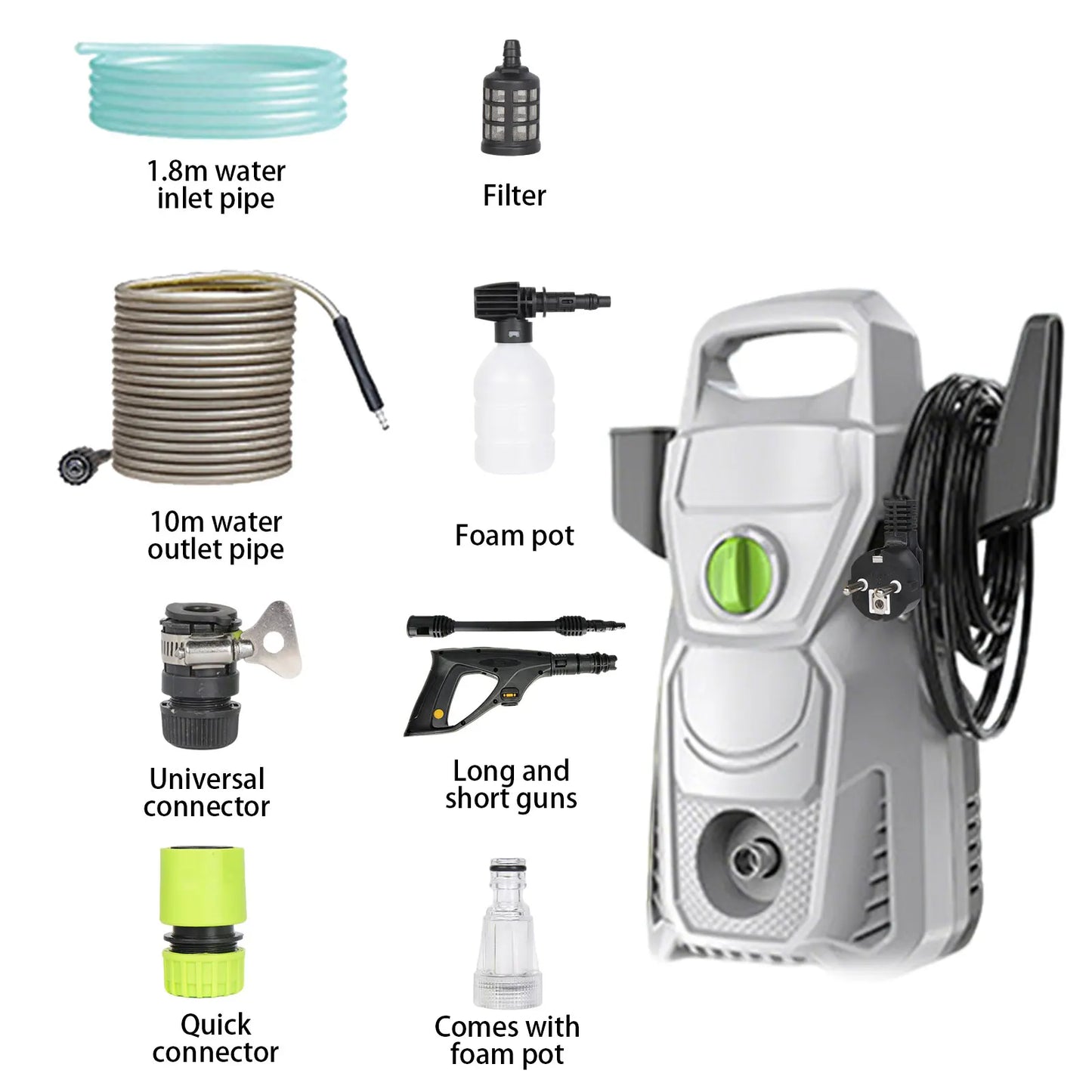 135bar Electric High Pressure Washer 220V ,1500W, 5.60 L/min,10M Water Pipe Adjustable Pressure Nozzle for Car Home Garden Clean