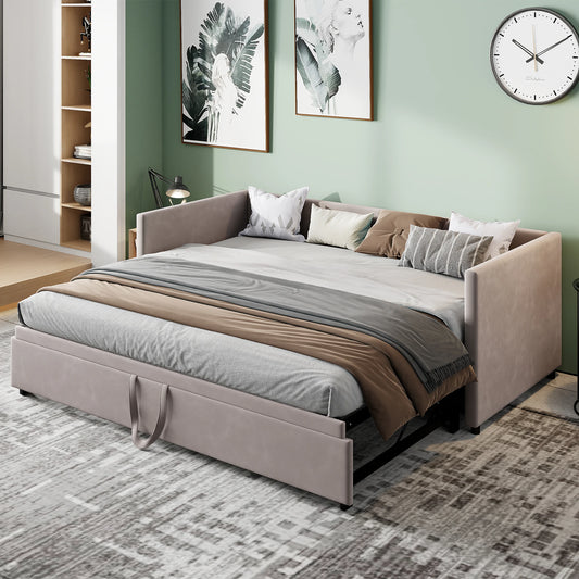Modern Velvet Convertible Sofa Bed 2-in-1 with Expandable Slatted Frame – 90/180x200cm Living Room Sofa Bed