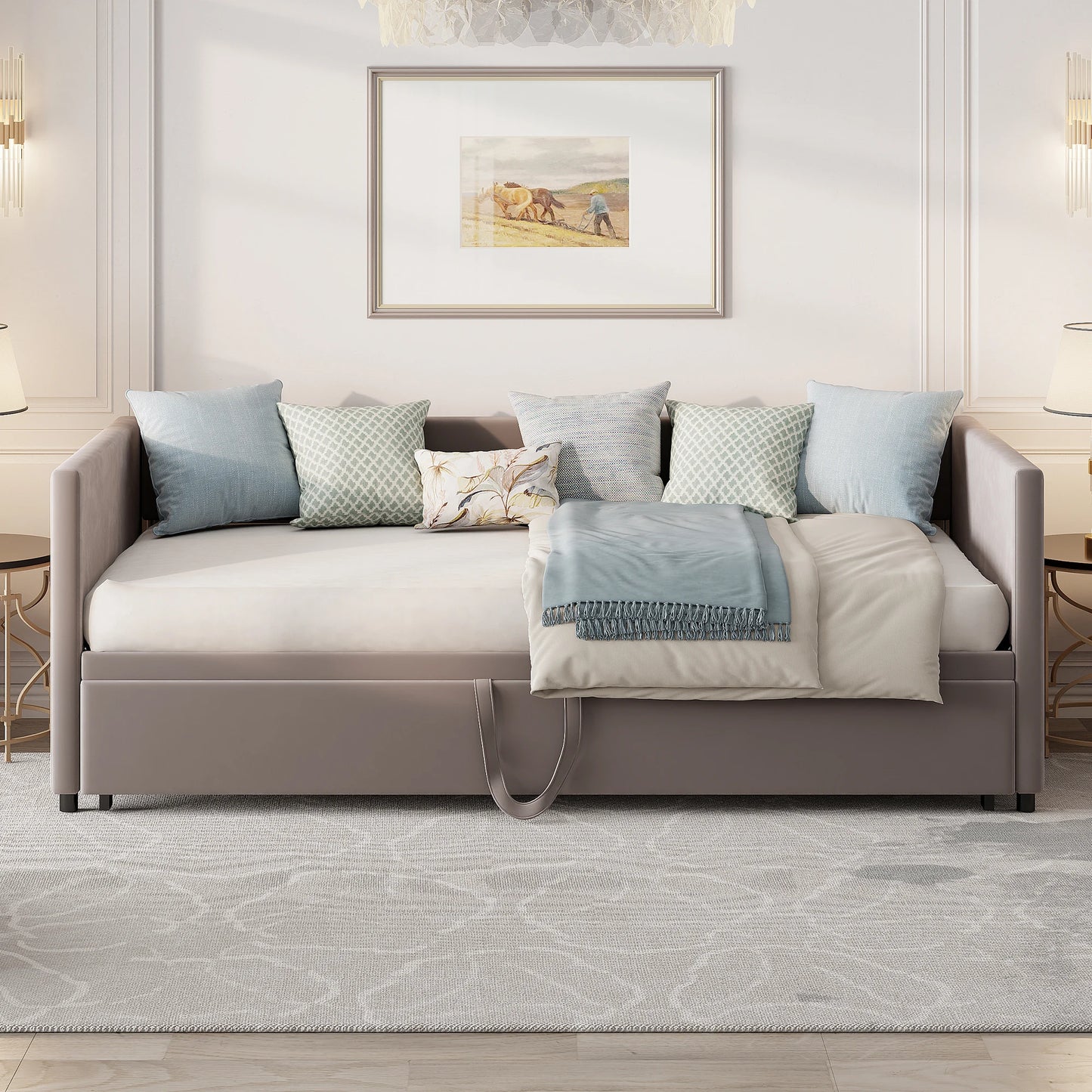 Modern Velvet Convertible Sofa Bed 2-in-1 with Expandable Slatted Frame – 90/180x200cm Living Room Sofa Bed