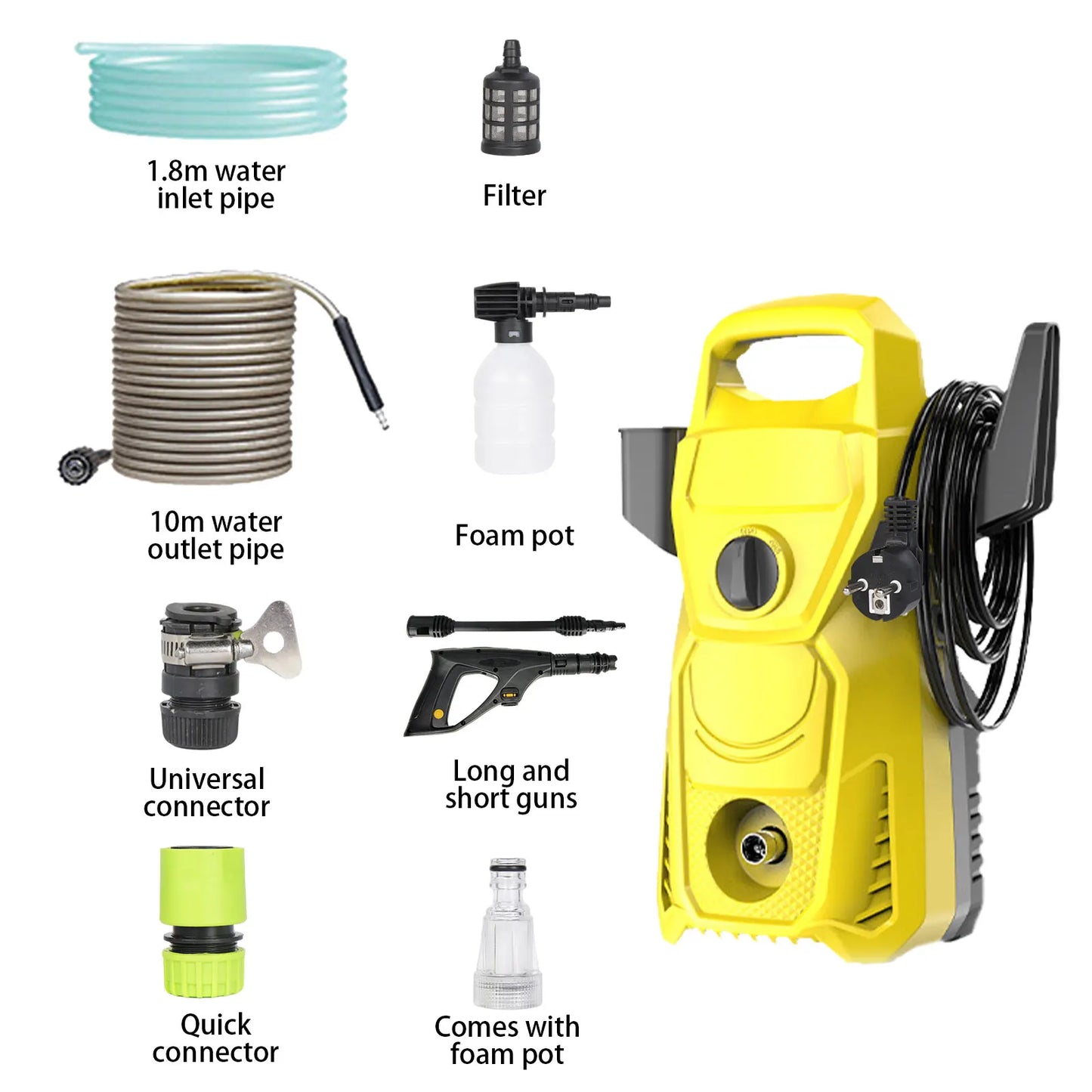 135bar Electric High Pressure Washer 220V ,1500W, 5.60 L/min,10M Water Pipe Adjustable Pressure Nozzle for Car Home Garden Clean