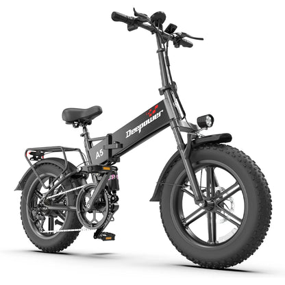 DEEPOWER A5 E-Bike Pieghevole 1500W 48V 15.6Ah Fat Tire 20” Bicicletta Elettrica MTB All Terrain 55km/h Autonomia 60km CE