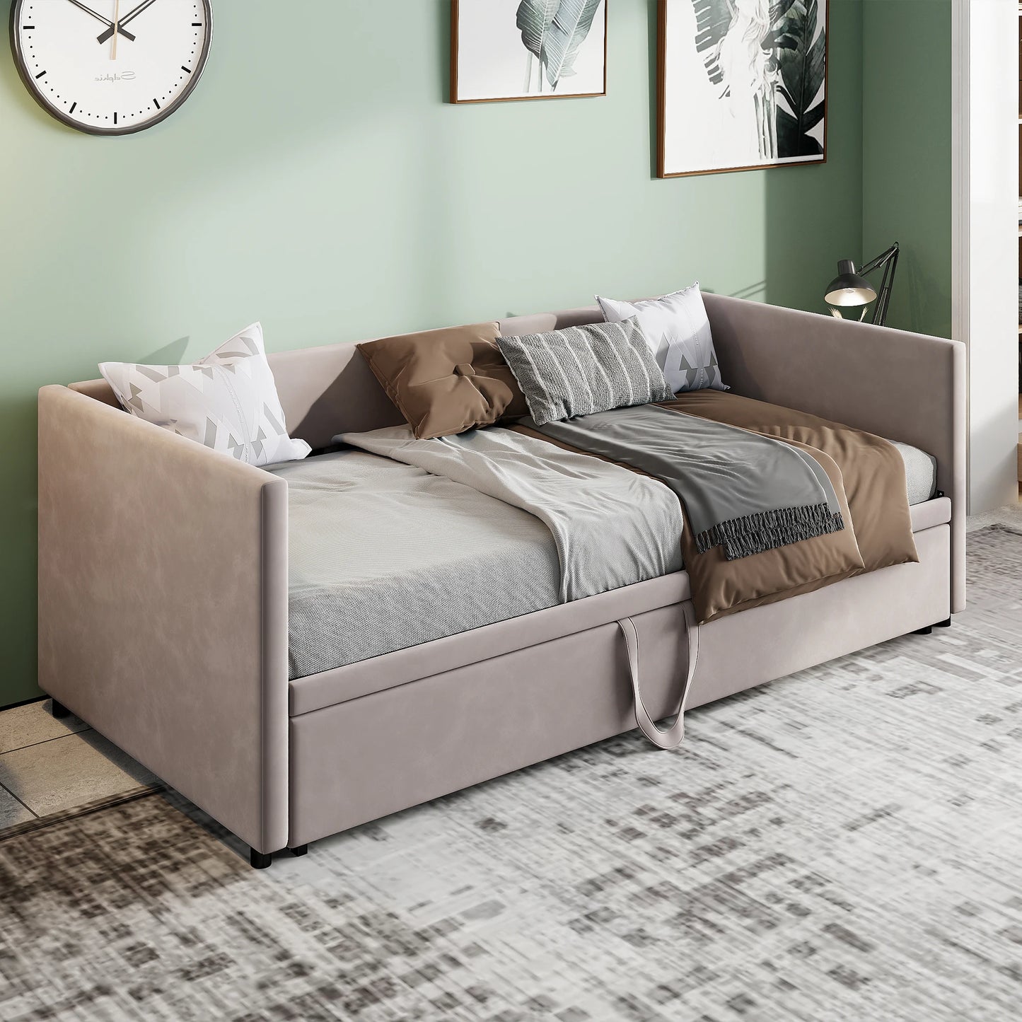 Modern Velvet Convertible Sofa Bed 2-in-1 with Expandable Slatted Frame – 90/180x200cm Living Room Sofa Bed