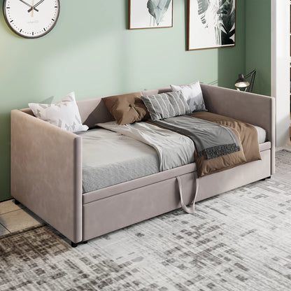 Modern Velvet Convertible Sofa Bed 2-in-1 with Expandable Slatted Frame – 90/180x200cm Living Room Sofa Bed