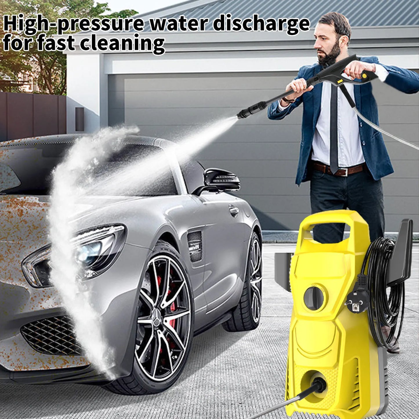 135bar Electric High Pressure Washer 220V ,1500W, 5.60 L/min,10M Water Pipe Adjustable Pressure Nozzle for Car Home Garden Clean