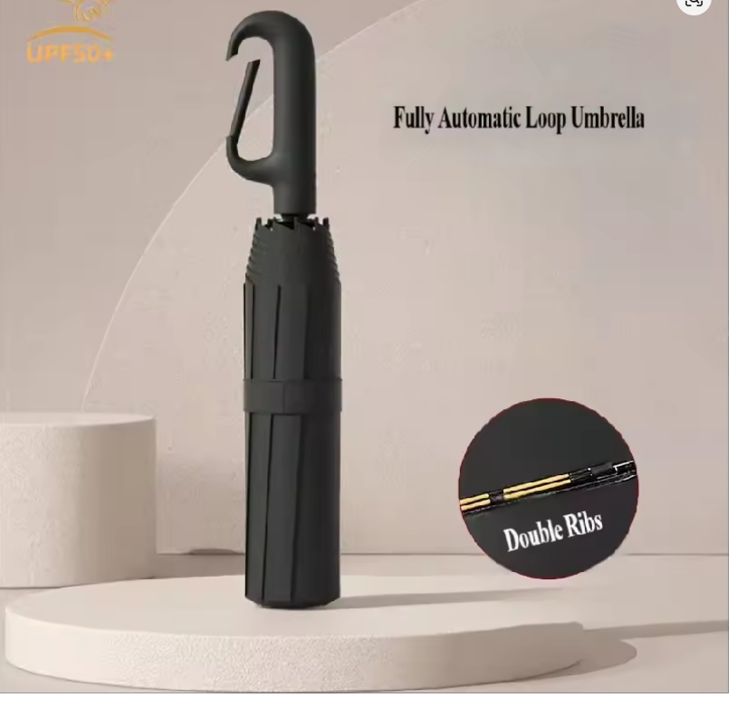 Ombrello Pieghevole Totalmente Automatico - Antivento con Fibbia ad Anello. TK
