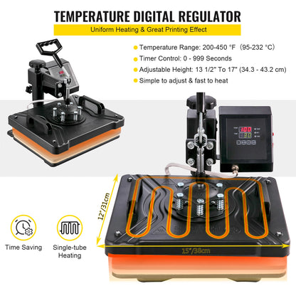 SucceBuy Combo Heat Press Machine 5/6/8 in 1 30*38CM 38*38CM Muntifunctional Sublimation Printer Transfer Mug Hat Plate T-Shirt