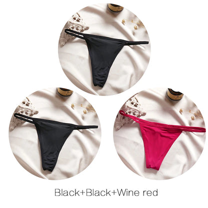 FINETOO 3Pcs/set Sexy Low-rise Thongs Women Bikini Pantie