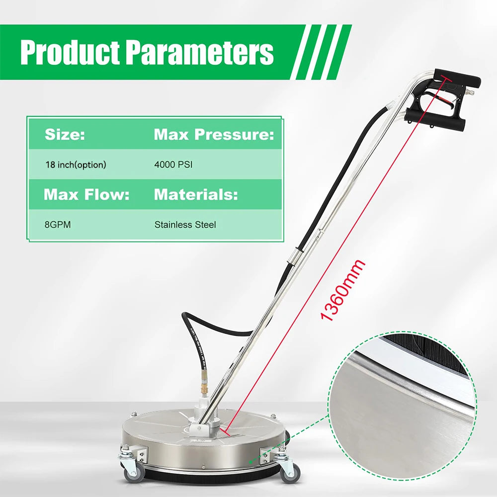 Podofo 18" Flat Surface Cleaner Pressure Washer Surface Cleaner 4000PSI Washer Rotating Flat Surface Cleaning Machine 4 Wheels