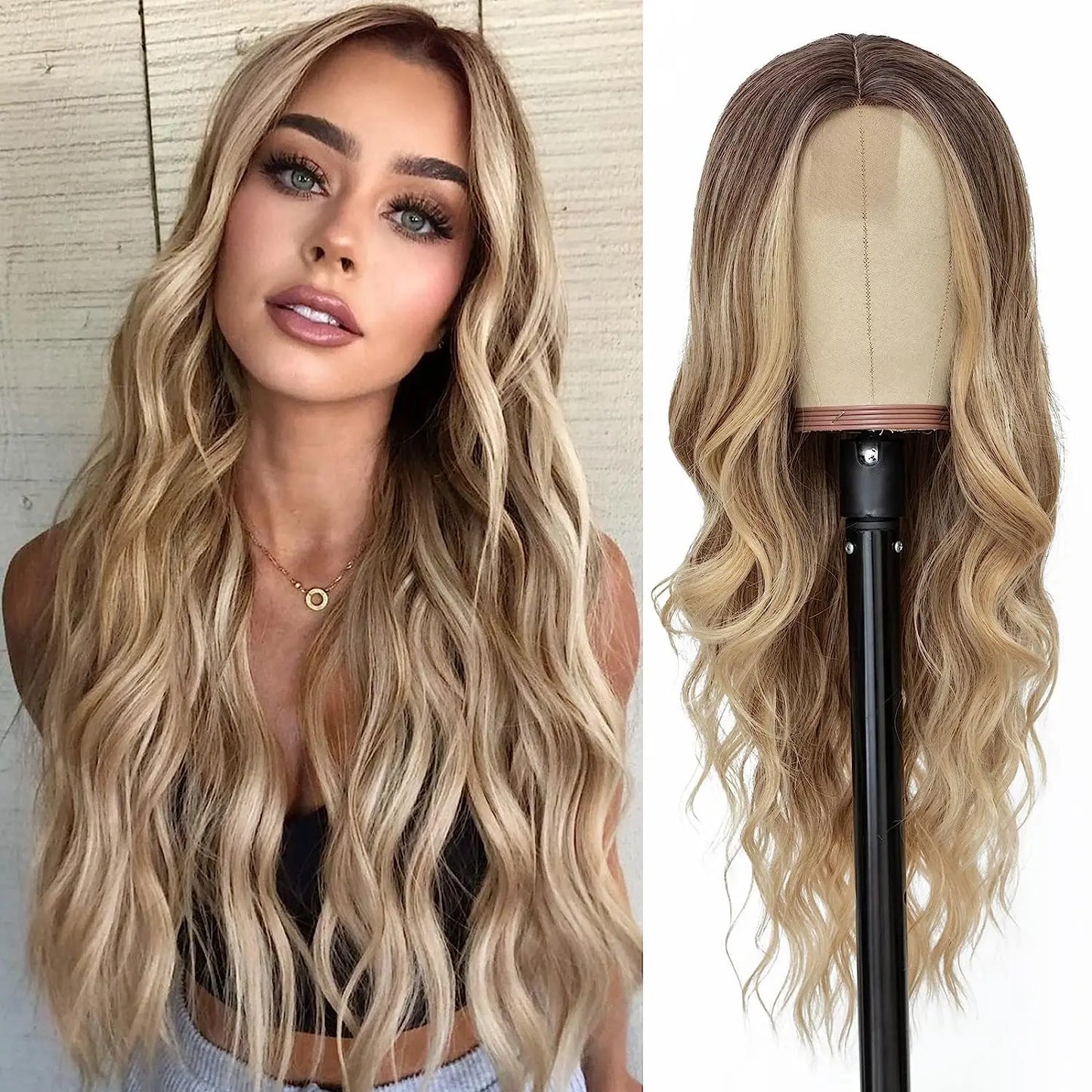Synthetic Long Lace Ombre Blonde Wavy Wig for Women 26