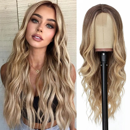Synthetic Long Lace Ombre Blonde Wavy Wig for Women 26