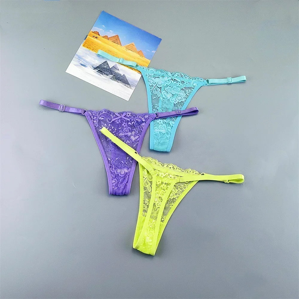 Perizomi in Pizzo Trasparente Regolabili (3 Pezzi) - Intimo Basso e Sexy. TK