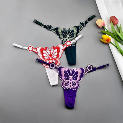 Perizomi Regolabili con Farfalla Ricamata (3 Pezzi) - Intimo Trasparente. TK