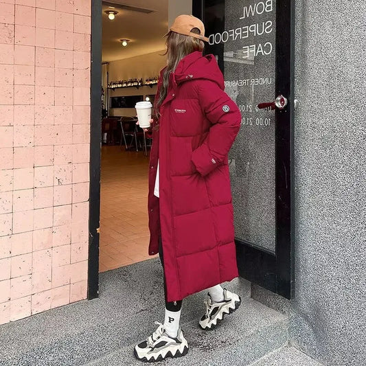 2025 Women’s Long Down Parka with Hood – Thick Cotton Padded Winter Puffer Coat arm Casual Overcoat