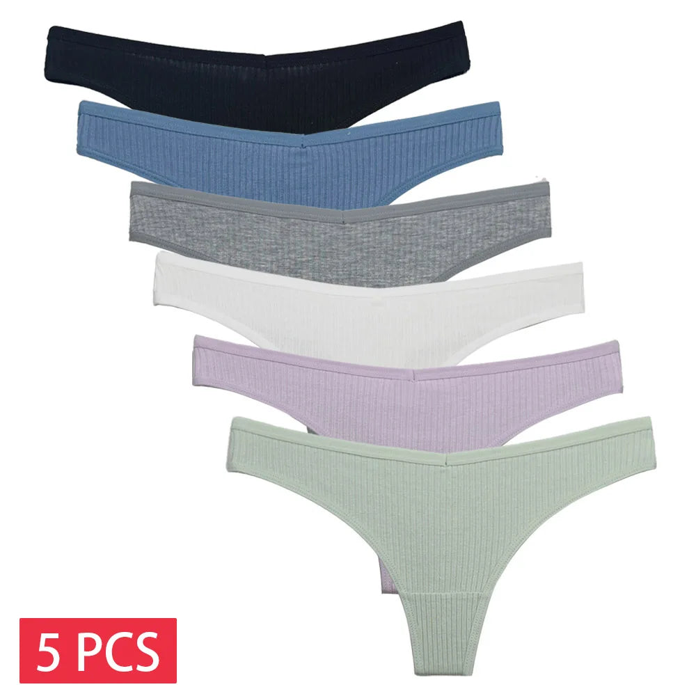 5 PCS/Set Women Cotton Thongs Panties Sexy Low Waist G-String