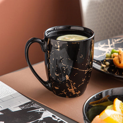 MALACASA marble black tableware set, 16-piece porcelain tableware set, dinnerware set plates and bowls, cups and saucers