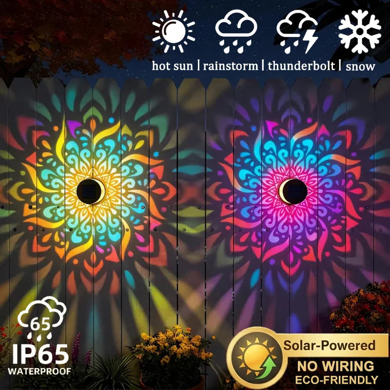 Lampada Solare da Parete LED Mandala per Esterni – Impermeabile, Luce Decorativa per Giardino, Recinzione, Terrazzo e Cortile
