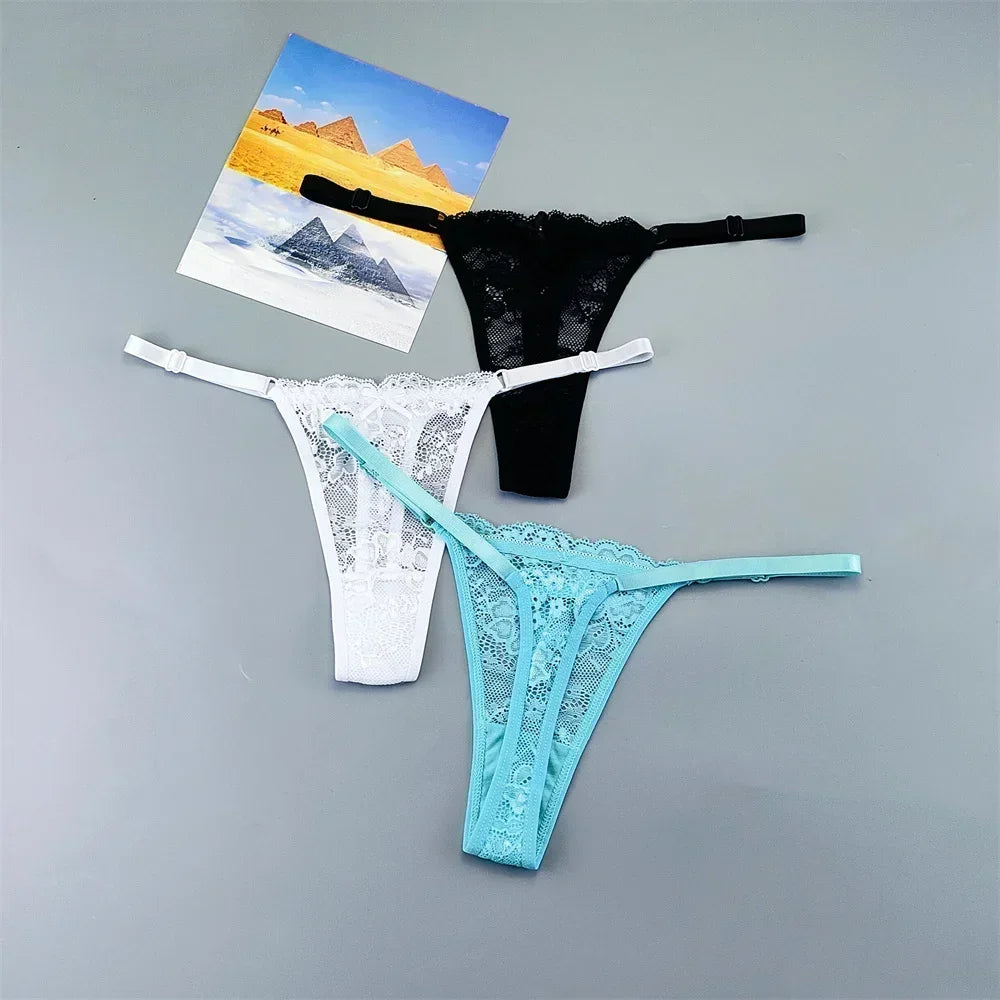 Perizomi in Pizzo Trasparente Regolabili (3 Pezzi) - Intimo Basso e Sexy. TK