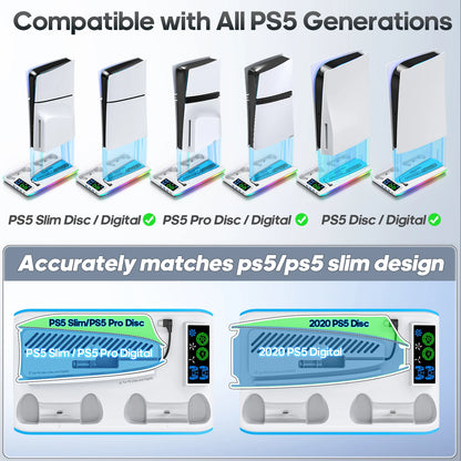 for PS5/PS5 Slim/PS5 Pro Stand with Headphone Hook Cooling
