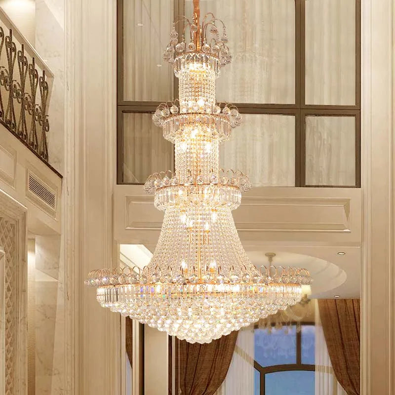 Luxury Living Room Crystal Chandelier Staircase European-Style Large Chandelier Hotel Lobby Villa High Ceiling Lighting Lustre